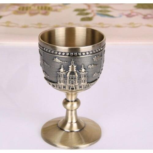 Classical Metal Wine Cup Handmade Small Goblet Drinkware Household Copper Wine Glass Carving Pattern Creative