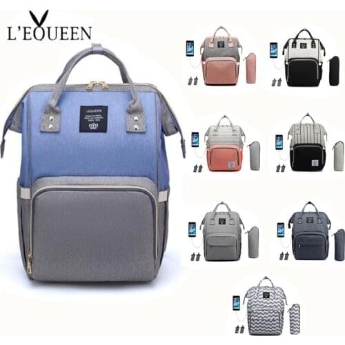 LEQUEEN Baby Diaper Bag Large Capacity Travel Backpack Maternity Wet Bag Waterproof Pregnant Bag USB cable+milk bottle+hooks