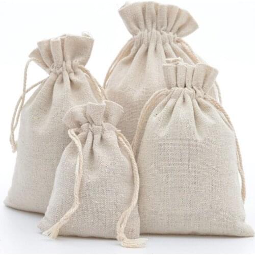 Drawstring Pouch Storage Bags Resuable Linen Jewelry Packaging Bags Cosmetic Cotton Handbag Fruit Vegetable Kitchen Bags Gift