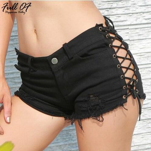 Fashion short jeans woman befree Sexy Bandage Lace Up blue black White jeans Women Hole Night club streetwear shorts clothes HL