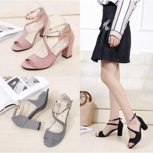 Fashion trend womens sandals 2021 womens summer suede high heels fish mouth beaded buckle sandals open toe womens shoes