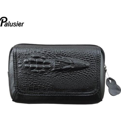 New Men Oil Wax Genuine Leather Waist Pack Crocodile Embossed Design Vintage Cowhide Wallet Hip Bum Belt Bag Mobile Phone Pouch