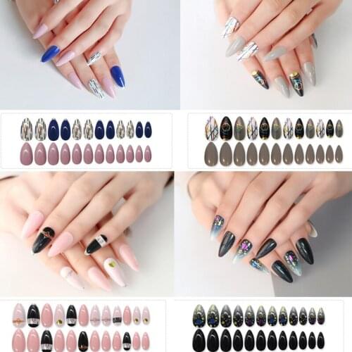 24pcs/pcs Stiletto Nail Art Tips Fake Nails Detachable Manicure Art Press On Nails Artificial False Nails with Adhesive Tabs