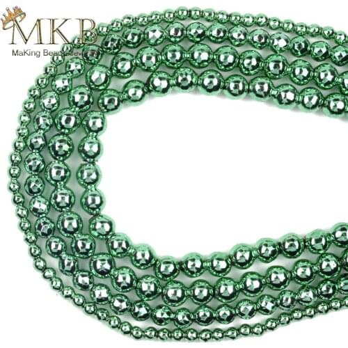 Natural Green Nano Vacuum Plating Faceted Hematite Stone Round Spacer Loose Beads For Jewelry Making 3mm-10mm Diy Bracelet 15"