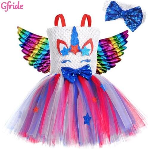 2020 New Unicorn Costume For Girls Princess Pony Tutu Dress With Headband Wings Child Dressing Up Theme Party Dress Kids Clothes