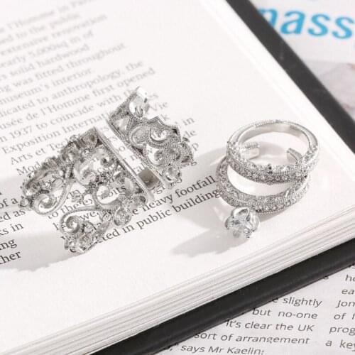 2021 New Vintage 3 Pcs/Set Crown Noble Hollow Rings For Women Luxury Silver Color Boho Female Jewelry Birthday Party Gifts