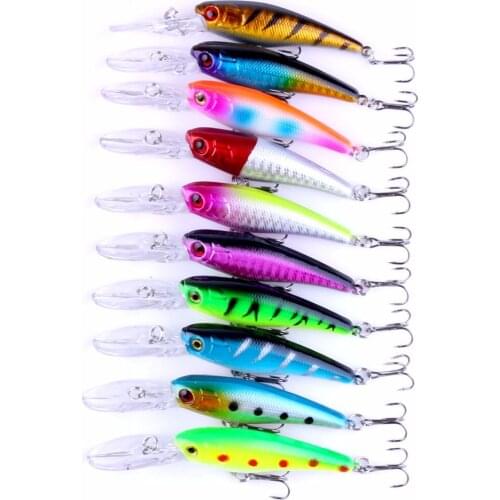 New Arrival 10pcs Minnow Fishing Lure 9.5cm 8g Artificial Hard Bait Swimbait Fly Fishing Crankbait Diving Depth Fishing Tackle