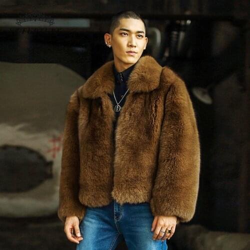 New Winter Natural Fox Fur Coats Whole Skin Genuine Leather Male Jacket Warm Real Blue Fox Fur Short Men Fur Coat Luxury FM-008