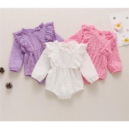 Toddler Baby Girl Rompers Solid Color Long Sleeve Baby Clothing Jumpsuits 0-12M Cotton Lace Newborn Baby Girl Clothes