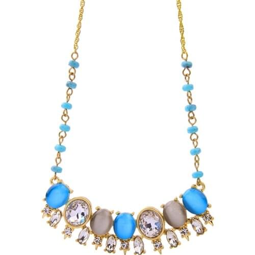 Bulk Price Fall 2016 Launch New Arrival Blue Crystal Necklace Women Chic Jewelry Alloy Cheaper Charm Necklace Fashionable Bijoux