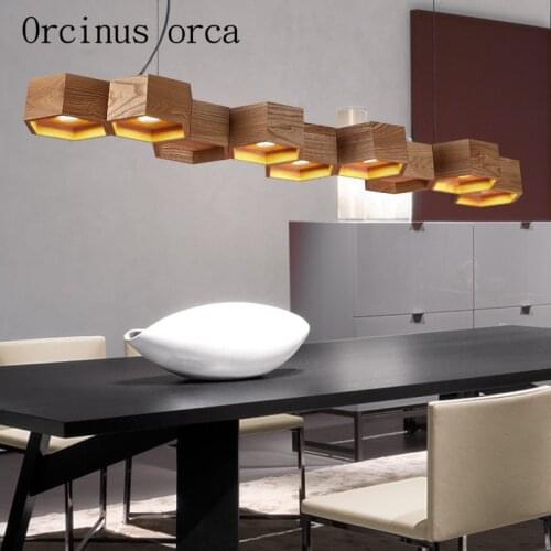 Hot Nordic wooden dining room chandelier honeycomb Bar Cafe LED wood honeycomb chandelier lamp free shipping