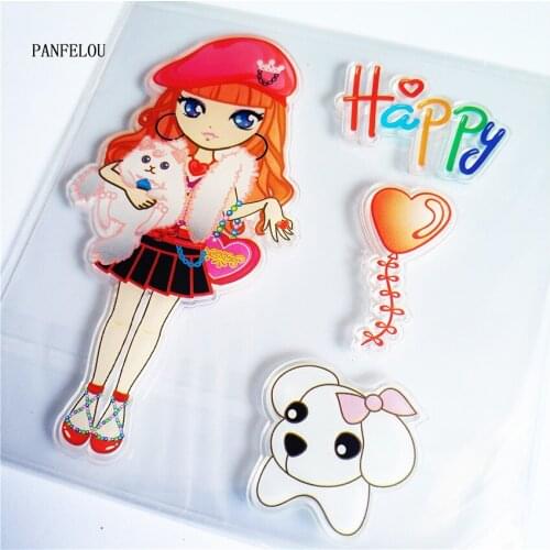 A Loving Pet Girl Transparent Silicone Rubber Clear Stamps Cartoon For Scrapbooking/DIY Easter Wedding Album