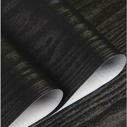 45*200cm Self Adhesive Vinyl Wallpaper Wood Grain Black PVC Waterprrof Wallstickers for Kitchen Cabinets Furniture Living Room