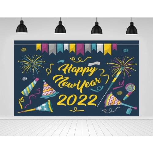 Scopiso New Year 2022 Family Union Shot Blue Backgrounds Bunting Fireworks Baby Poster Photography Backdrop Photo Studio Props