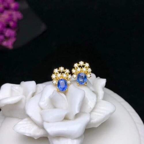 Natural Real Sapphire Earrings, 925 Sterling Silver Fine Elegant Jewelry for Women Earring