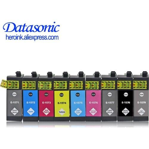 Datasonic 9 Colors/ Set Compatible Ink Cartridge T1571 T1579 for EPSON STYLUS PHOTO R3000 InkJet Printer with Chip