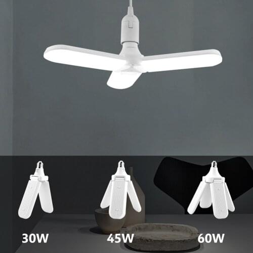 30/45/60W E27 Led Bulb Creative Adjustable Led Bulb for Home Garage Lighting LED Lamp Ceiling Foldable Fan Blade Angle Fixture