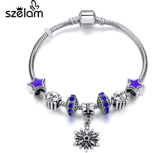 Szelam Christmas Gift Snowflake Charms Bracelet Women Crystal Friendship Bracelets Pulseras Bracelete Feminino SBR160184