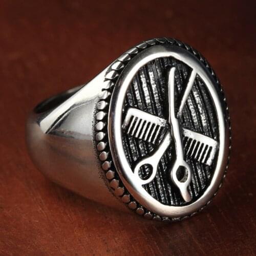 Unique Hair Stylist Signet Ring Men Women Stainless Steel Comb Scissors Rings Male Punk Biker Rings Jewelry Best Gift For Friend