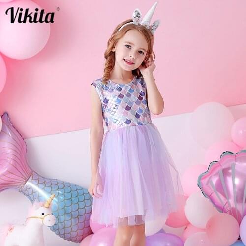 VIKITA Princess Dress for Girl Toddlers Summer Sleeveless Dresses Kids Sweet Birthday Party Perform Casual Costumes Girl Clothes
