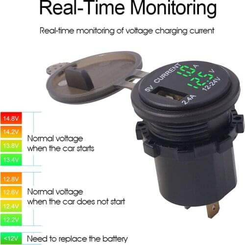 Voltmeter Voltage Meter Single USB 2.4V for Car Motorcycle ATV RV SUV Boats Yacht Ammeter Electric Meter