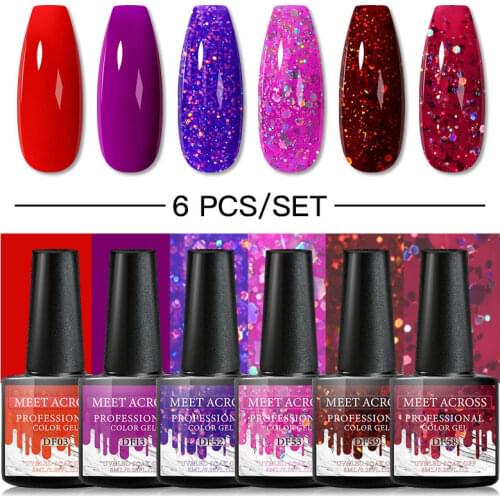 MEET ACROSS 6/4PCS Gel Polish Set Manicure for Nails Semi Permanent Vernis Top Coat UV LED Gel Varnish Soak Off Nail Art Gel