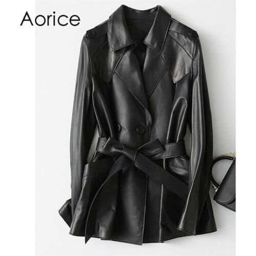 Aorice Winter Spring Women Genuine Real SheepSkin Leather Jacket Coats Trench Suit Clothing A29106