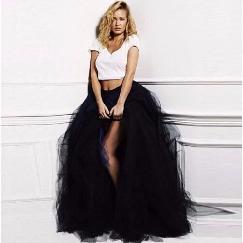 High Slit Tulle Skirt Hot Sale Fashion Ball Gown Black Tulle Maxi Long Skirts Lush Draped Costume Women Prom Party Skirt Custom