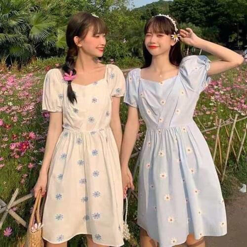 Floral Print A-line Maxi Summer Dress Women 2021 New Sexy Ruffle O-neck Puff Sleeve Sweet Linen Dresses Korean Vestidos Sundress