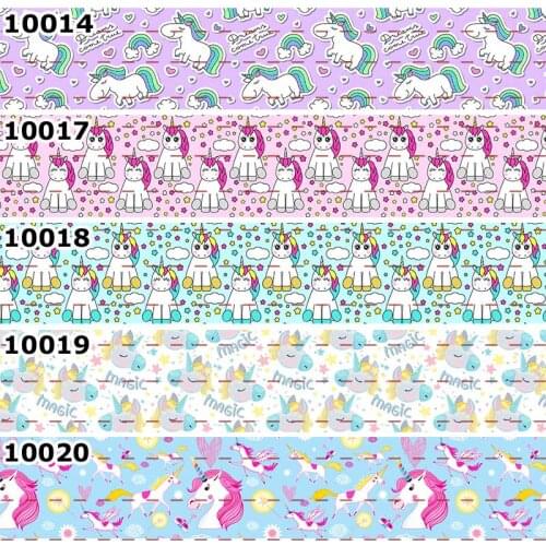 10yards - different sizes -Cartoon Unicorn characters printed grosgrain ribbon 190710014