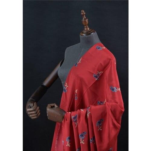 100cm*135cm New Red Floral Cdc Silk Fabric Crepe De Chine 100% Mulberry Silk 16mm