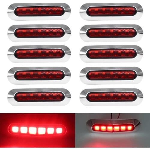 10x 12V-24V Truck 6LED Chrome Bezel Side Marker Light Tail Lamp Auto Car Bus Truck Lorry Trailer Caravan Clearance Lights