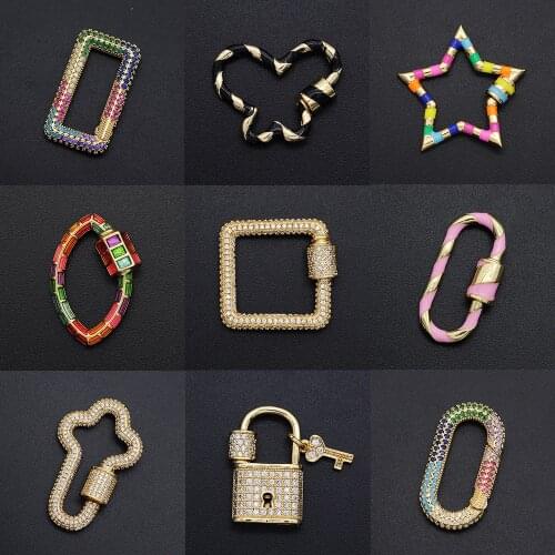 2020 Diy Geometric CZ Clasp Wholesale Heart Necklace Zircon Claps Lock Key Connector Clasps For Oval Star Jewelry Making