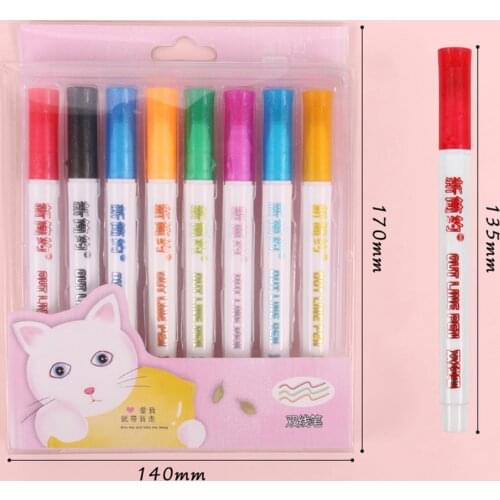 8pcs Double Line Pen Contour Colored Art Pens Outline Markers,Gift Card Writing Drawing Pens for Coloring Painting Paper,Posters