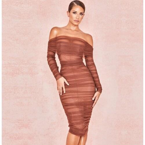 Long sleeve bandage dress lace off shoulder sexy casual bodycon dress