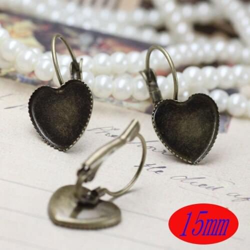 Free shipping!!! 200pcs DIY jewelry-French Lever back earring base bronze color 15mm pad earring findings Peach heart style