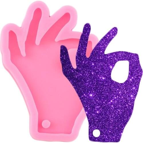 Shiny Glossy Hands Necklace Pendant Keychain Mould Sign Language OK Silicone Epoxy Resin Mold Jewellery Making Pendant Moulds