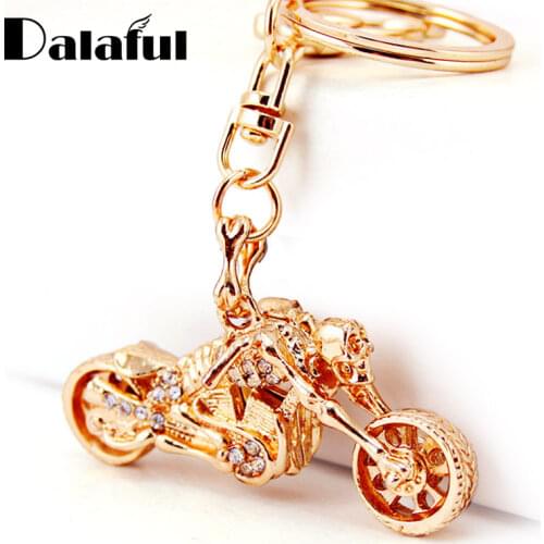 Dalaful Skeleton Skull Motorcycle Autobike Crystal Keychains Keyrings Key Chains Purse Bag Pendant For Car llaveros K253
