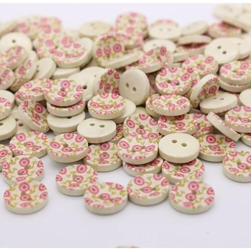 CMCYILING 2 Holes Round chrysanthemum Painting Wooden Buttons Sewing Scrapbooking 15mm DIY 2017 New Sewing Accessories Button