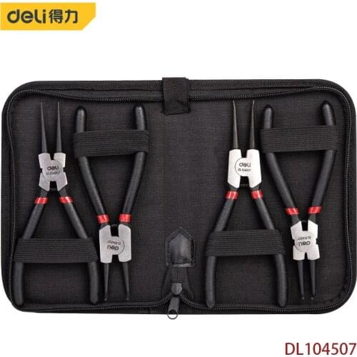 Deli Circlip Pliers 4-Piece Set Chrome Vanadium Steel Industrial Grade Anti-rust treatment Equipment Repair Electrical Industry