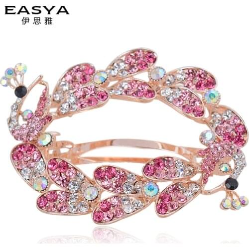 EASYA Simple Elegant Hair Accessories Jewelry Shiny Crystal Peacock Barrettes Hair Clips For Women Girls