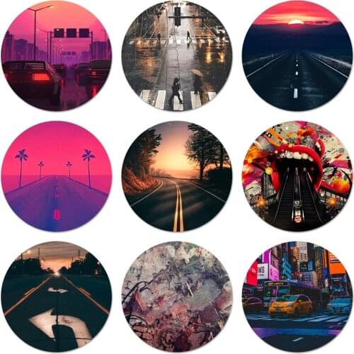 Artistic vintage Road sign Badge Brooch Pin Accessories For Clothes Backpack Decoration gift 58mm