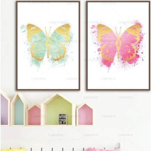 Insect Color Butterfly Canvas Painting Golden Modern Home Decoration Painting Dream Wall Picture for Living Room Decor Wall Art