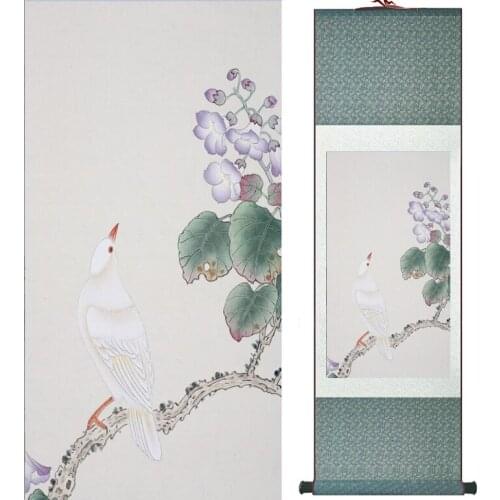 Chinese ink painting Traditional Birds and flower Painting Spring Ink wash painting silk scroll birds and flower painting