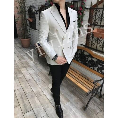Handsome Groomsmen Double-Breasted Groom Tuxedos Mens Wedding Dress Man Jacket Blazer Prom Dinner (Jacket+Pants+Tie) A088