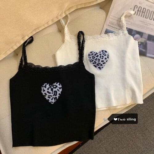 Summer fashion Women Crop Tops Kinted Camis Women Tank tops Camis Black White Tees Ladies Causal Love pattern Clothes y2k top