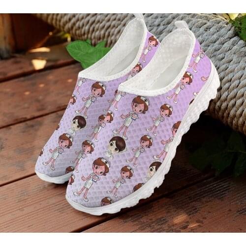 ELVISWORDS Nurse Girl Print Casual Ladies Sneakers Flats Lightweight Walking Shoes for Women Female Slip on Lazy Shoes Loafers