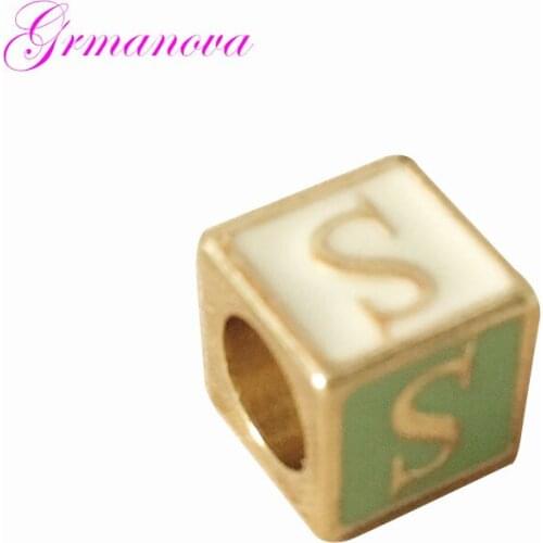 S Alphabet beads 9mm Square Ancient gold Color Beads Letters Hand made Jewelry Findings diy Accessories