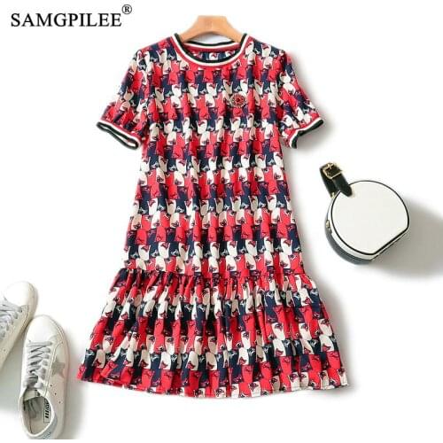 Summer Dress Women Print Korean Style Dresses Woman O-neck Short Sleeve Mini Dress Casual Female Plus Size Dresses For Womens