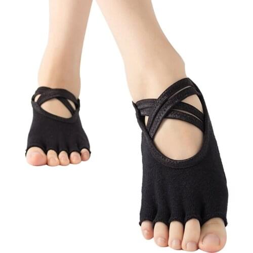 Terry Five-Toe Cross Yoga Socks Professional Non-Slip Fitness Indoor Ballet Dance Socks Open Toe Backless Ladies Sport Socks